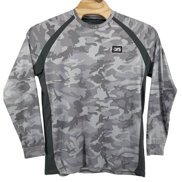 Pelagic VaporTek Mens Large Grey Camo Long Sleeve Fishing Shirt UPF 50+ UV - Picture 2 of 12